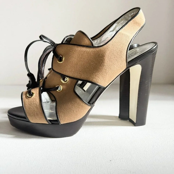 Ron White Canvas Strappy Safari Style High Heel Sandals - Picture 8 of 11